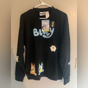 Adult Bluey & Bingo Black Fleece Lined Long Sleeve Crew Neck Casual Pull Over M